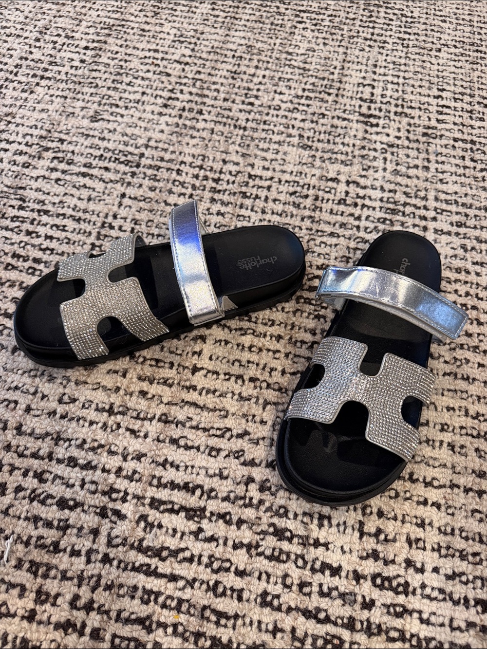 Silver Metallic Rhinestone Slide Sandals - Picture 4 of 6